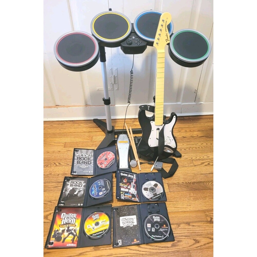 Rock Band PlayStation 2 PS2 PS3 Drum/Pedal/ Guitar/Dongle/Mic/ Sticks Bundle